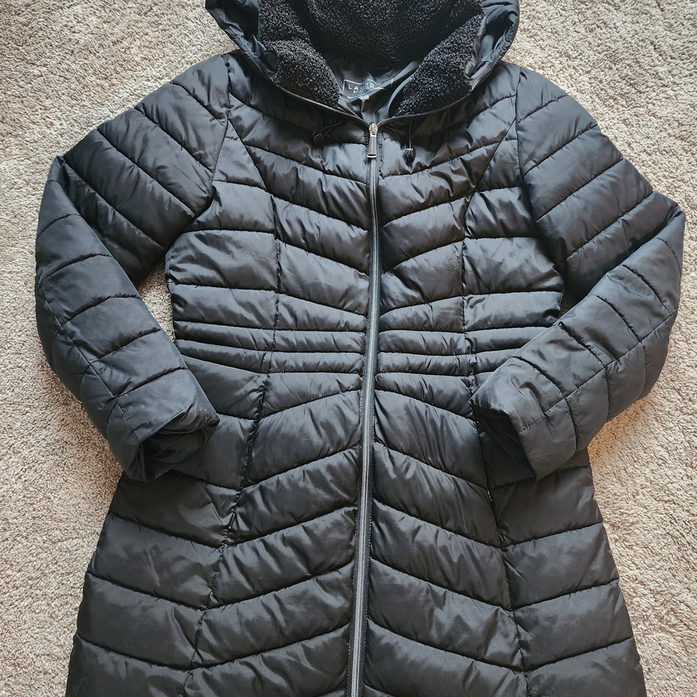 Women's Black Quilted Hooded Coat